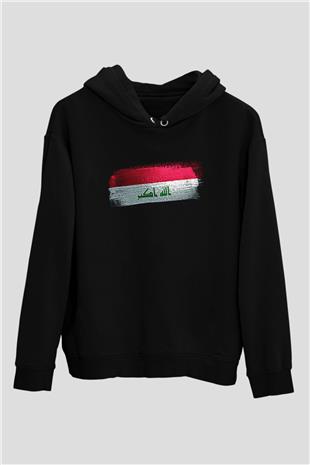Irak - İraq Bayrağı Baskılı Unisex Siyah Hoodie