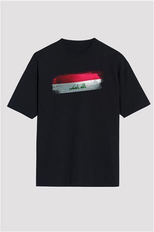 Irak - İraq Bayrağı Baskılı Unisex Siyah Oversize Tişört