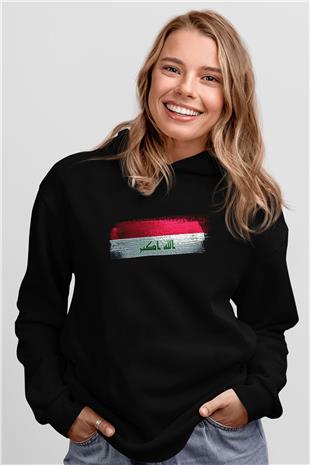 Irak - İraq Bayrağı Baskılı Unisex Siyah Hoodie