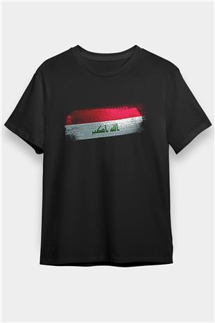 Irak - İraq Bayrağı Baskılı Unisex Siyah Tişört