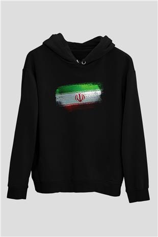 İran Bayrağı Baskılı Unisex Siyah Hoodie