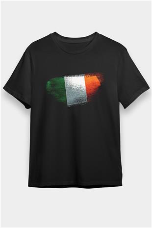 İrlanda - İreland Bayrağı Baskılı Unisex Siyah Tişört