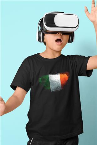 İrlanda - İreland Bayrağı Baskılı Unisex Siyah Çocuk Tişörtü