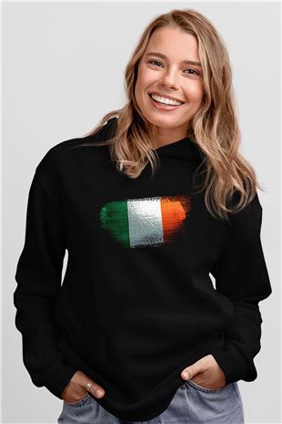 İrlanda - İreland Bayrağı Baskılı Unisex Siyah Hoodie