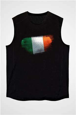 İrlanda - İreland Bayrağı Baskılı Unisex Siyah Kolsuz Tişört