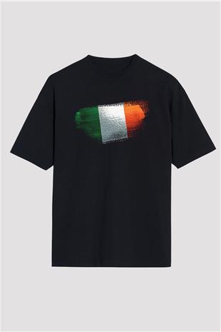 İrlanda - İreland Bayrağı Baskılı Unisex Siyah Oversize Tişört