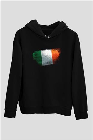 İrlanda - İreland Bayrağı Baskılı Unisex Siyah Hoodie