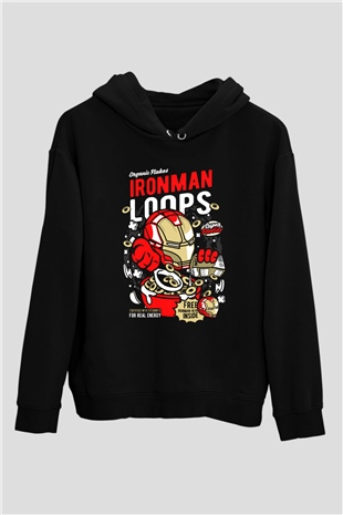 Iron Loops Baskılı Unisex Siyah Hoodie
