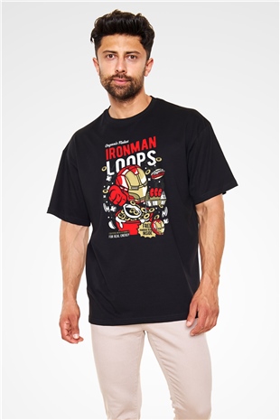 Iron Loops Baskılı Unisex Siyah Oversize Tişört