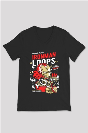 Iron Loops Baskılı Unisex Siyah V Yaka Tişört