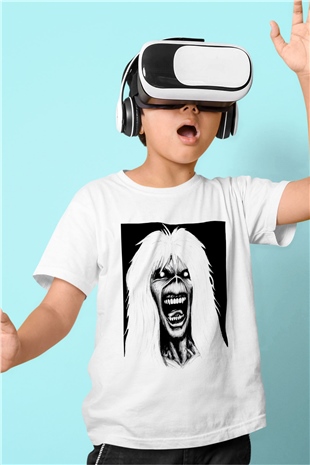 Iron Maiden Baskılı Beyaz Unisex Çocuk Tişört