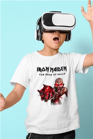Iron Maiden Baskılı Beyaz Unisex Çocuk Tişört