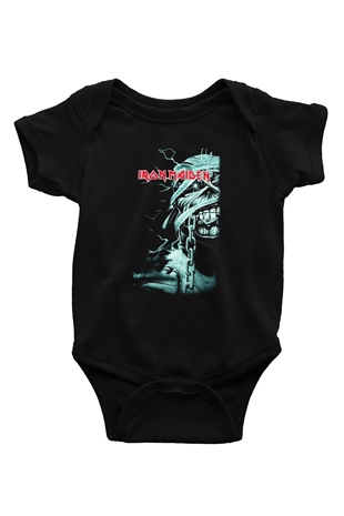 Iron Maiden Baskılı Siyah Bebek Body - Zıbın