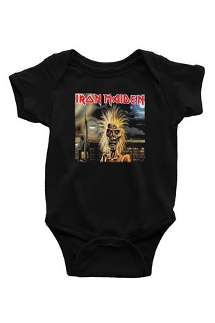 Iron Maiden Baskılı Siyah Bebek Body - Zıbın