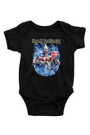 Iron Maiden Baskılı Siyah Bebek Body - Zıbın