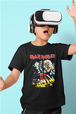 Iron Maiden Baskılı Siyah Unisex Çocuk Tişört