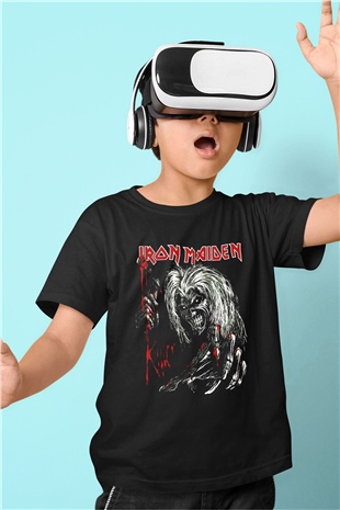 Iron Maiden Baskılı Siyah Unisex Çocuk Tişört