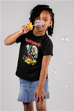 Iron Maiden Baskılı Siyah Unisex Çocuk Tişört