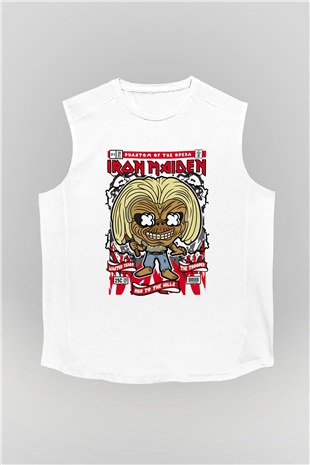 Iron Maiden Baskılı Unisex Beyaz Kolsuz Tişört