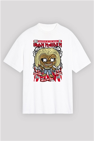 Iron Maiden Baskılı Unisex Beyaz Oversize Tişört