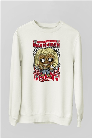 Iron Maiden Baskılı Unisex Beyaz Sweatshirt
