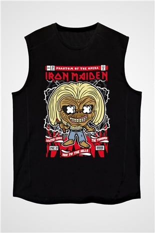 Iron Maiden Baskılı Unisex Siyah Kolsuz Tişört