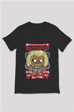 Iron Maiden Baskılı Unisex Siyah V Yaka Tişört