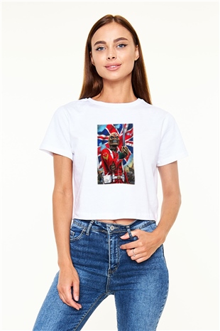 Iron Maiden Beyaz Croptop Tişört