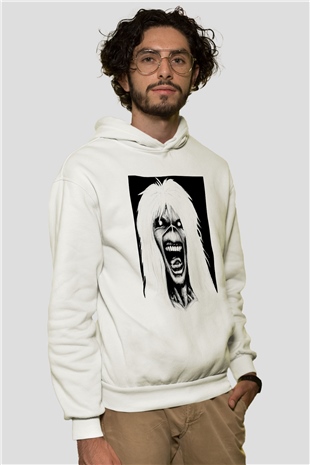 Iron Maiden Beyaz Unisex Kapşonlu Sweatshirt