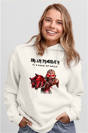 Iron Maiden Beyaz Unisex Kapşonlu Sweatshirt