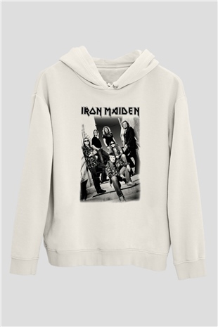 Iron Maiden Beyaz Unisex Kapşonlu Sweatshirt