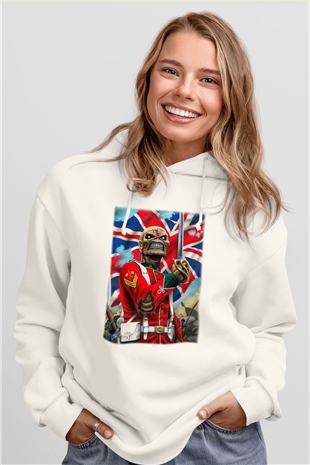 Iron Maiden Beyaz Unisex Kapşonlu Sweatshirt