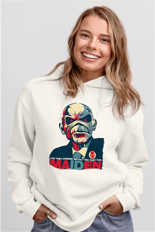 Iron Maiden Beyaz Unisex Kapüşonlu Sweatshirt
