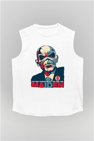 Iron Maiden Beyaz Unisex Kolsuz Tişört