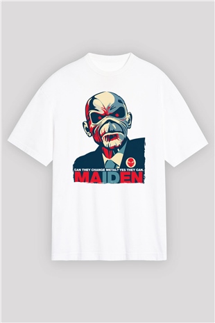 Iron Maiden Beyaz Oversize Tişört Oversize T-shirt - TişörtFabrikası
