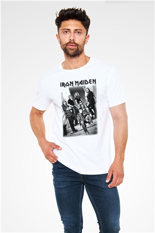 Iron Maiden Beyaz Unisex Tişört T-Shirt - TişörtFabrikası