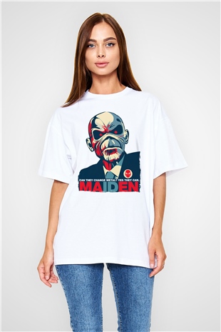 Iron Maiden Beyaz Oversize Tişört Oversize T-shirt - TişörtFabrikası
