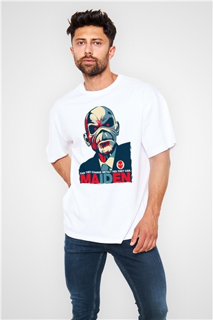 Iron Maiden Beyaz Oversize Tişört Oversize T-shirt - TişörtFabrikası