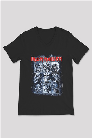 Iron Maiden Eddie Siyah Unisex V Yaka Tişört T-Shirt