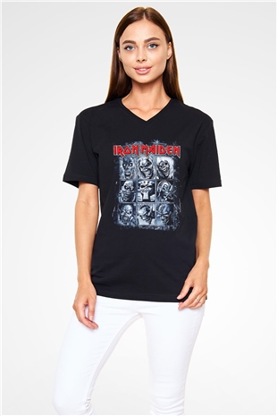 Iron Maiden Eddie Siyah Unisex V Yaka Tişört T-Shirt