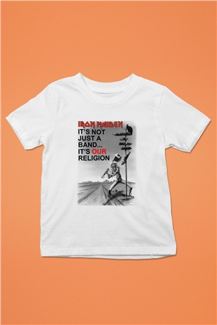 Iron Maiden İts Not Just A Band Its Our Religion Baskılı Beyaz Unisex Çocuk Tişört