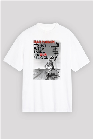 Iron Maiden İts Not Just A Band Its Our Religion Beyaz Unisex Oversize Tişört T-Shirt