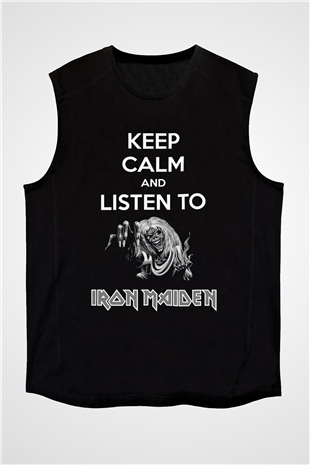 Iron Maiden Keep Calm And Listen To Siyah Unisex Kolsuz Tişört
