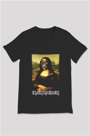 Iron Maiden Mona Lisa Eddie Siyah Unisex V Yaka Tişört T-Shirt