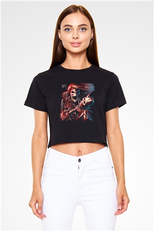 Iron Maiden Siyah Crop Top Tişört
