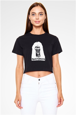 Iron Maiden Siyah Crop Top Tişört