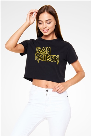 Iron Maiden Siyah Crop Top Tişört