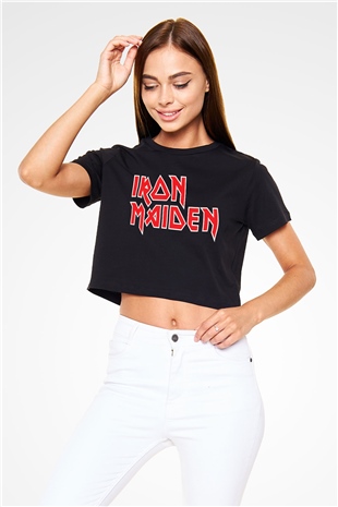 Iron Maiden Siyah Crop Top Tişört