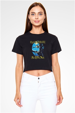 Iron Maiden Siyah Crop Top Tişört