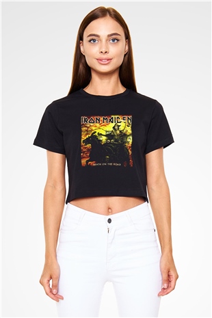 Iron Maiden Siyah Crop Top Tişört